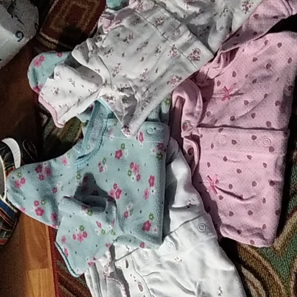 Pjs.3 month . White. Light turquoise. Pink.pjs.
